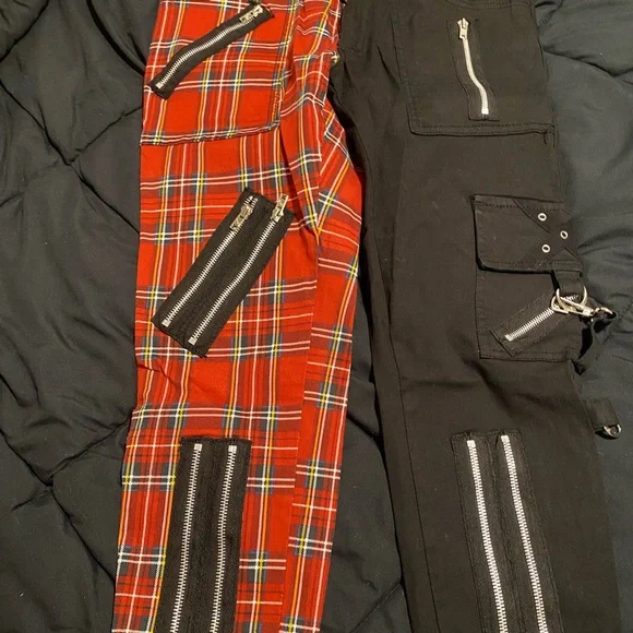 Tripp nyc Royal Bones Red Plaid Split Leg Jeans - Picture 2 of 3